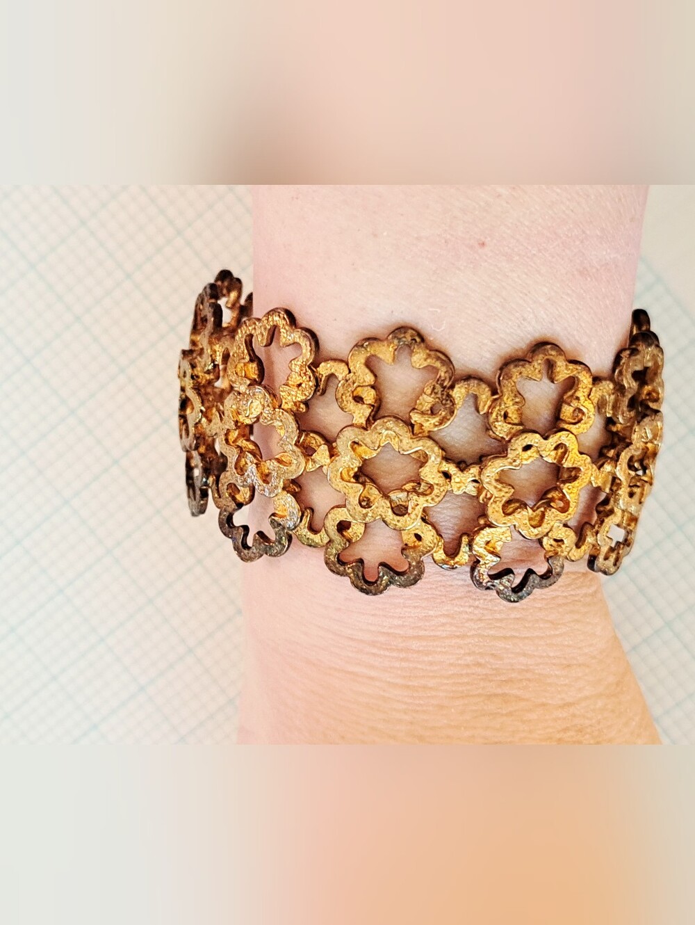 Gold Floral Link Cuff Bracelet - Women Accessories